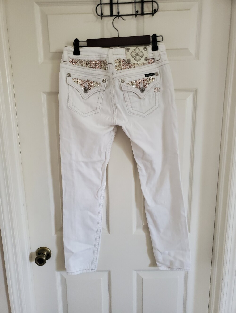 White Embellished Jeans with Sequin Back Pockets Miss Me